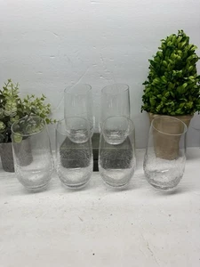 Set of 6 Pier 1 Crackle Glass Slanted Rim Highball Tumblers Glasses - Picture 1 of 7