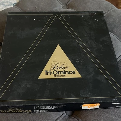 Deluxe Tri-Ominos Vintage 1978 Pressman Game Ivory Tone Crystalline Tiles 4423 - Image 1 of 4