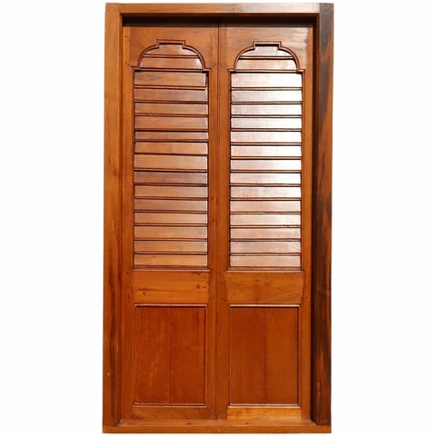 Large Antique Anglo Indian Teak Louvered Double Door with Frame 19th century Cover