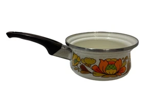Vintage Sankoware Sauce Pan Country Flowers 1 Qt Pot Enamelware Porcelain - Picture 1 of 15