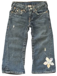 VHTF: new True Religion Joey Flower Patch Jeans in Med Blue Girl's 12 NWOT $138 - Picture 1 of 11