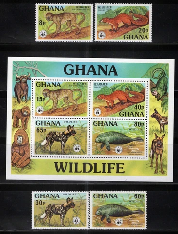 ZAYIX Ghana 621-625 MNH Wildlife Protection Animals Manatee Wild Dog 121022SM90 Cover