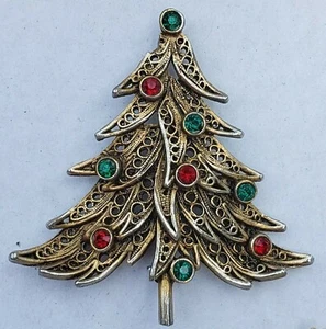 Vintage Signed Avante Read Rhinestone Pine Christmas Tree Brooch Pin (203) - Bild 1 von 5