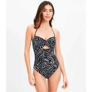 Traje de baño de una pieza Ann Taylor Loft Beach Ripple Twist Bandeau M - Imagen 1 de 3