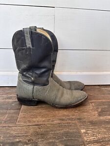Vintage TENERS Grey & Black Leather Cowboy Western Boots Sz 12