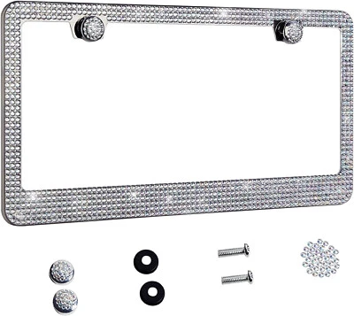 2x Cubierta de marco de matrícula de acero inoxidable con diamante de cristal blanco MSS J Foto 1 de 4