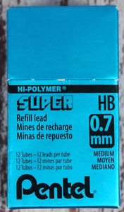 Pentel 50-HB Super Hi-Polymer Leads 0.7 mm HB Medium Black 12 Tubes of 12 Leads - Picture 1 of 3