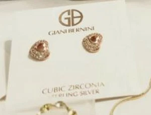 Giani Bernini Rose Colored Sterling Cubic Zirconia Heart Stud Earrings - New - Picture 1 of 1