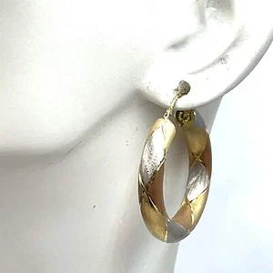Milor Italy Frosted Gold 29mm Hoop Earrings Tri-Color White Rose Yellow Gold 14K - Picture 1 of 7