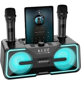 Portable Bluetooth Karaoke Machine with LED Lights & 2 UHF Wireless Microphones. - Picture 1 of 7