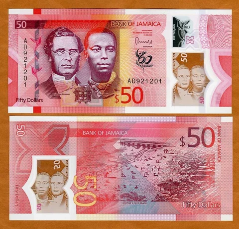 Jamaica, $50, 2022 (2023), P-W96, UNC Redesigned Polymer Cover