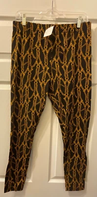 Copper Key Women’s MED Skinny Pull On Black Gold Equestrian Pattern Pants NWT - Image 1 of 3