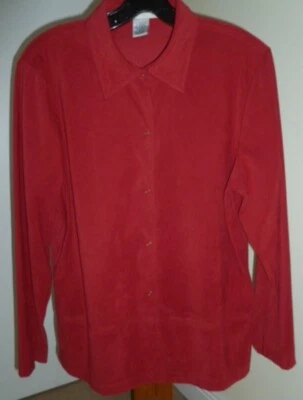 Blusa deportiva Geoffrey Beene manga larga roja lisa abotonada talla 10 Foto 1 de 4
