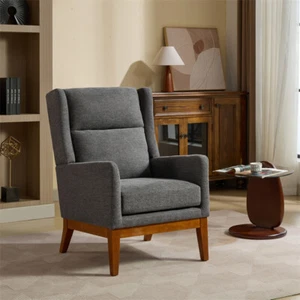 Modern Wide Accent Chair,High Back Upholstered Armchair Club Chair w/Wood Legs - Picture 1 of 12