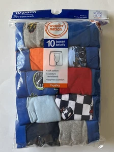 Wonder Nation 10 Pack Multi Color Cotton Boxer Briefs-Boy's Size 14/16 Husky - Picture 1 of 2