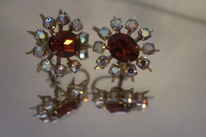 Vintage Coro Strass Cluster Ohrringe Schraubverschluss signiert Bernstein goldfarben 70er Retro - Bild 1 von 8