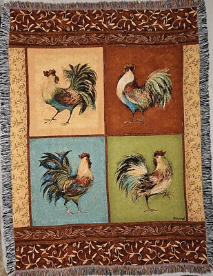 Tapiz de gallo Ed Winget 70x51" diseño borgoña de 4 paneles con flecos afgano Foto 1 de 4