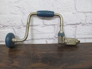 Stanley Ratcheting Hand Drill 02-253 (H1253A-10 in.) Blue Wood Handles Brace Vtg - Picture 1 of 5