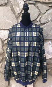 Vintage Pivot Rules Plaid Jacket Windbreaker Medium Plaid 1/4 Zip Golf EC - Picture 1 of 10