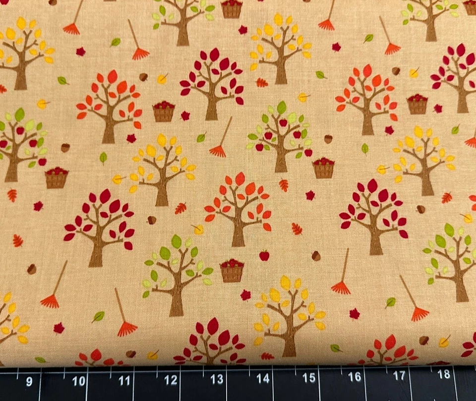 Tina SCRAP 9"x21"" Leaves Tree Fall Autumn Harvest Apple Orchard Fabric Cotton - Image 1 of 1