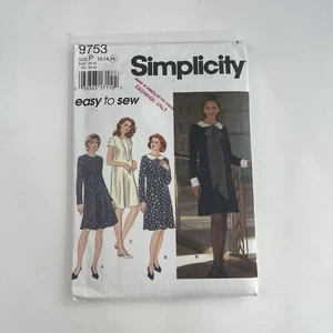 Dress Size 12-16 CUT 16 Vintage 90s Pattern 9753 A-Line Round Neck Collar Cuffs - Picture 1 of 2