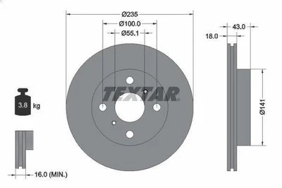 1X Brake disc TEXTAR 92103603 for TOYOTA YARIS (_P1_) 1 2003-2005 - Image 1 of 4