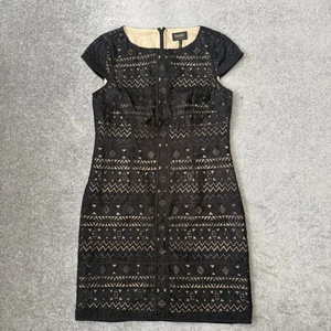 Laundry By Shelli Segal Dress Womens 4 Black Beige Sheath Aztec Lace Cocktail - Picture 1 of 10