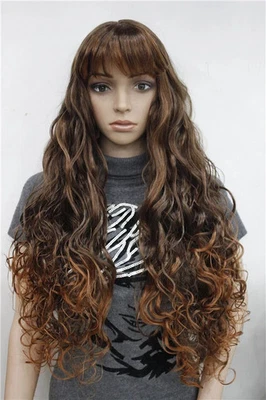 Peluca larga rizada peluca para dama peluca para mujer pelo castaño dorado pelucas de fiesta + gorra de peluca Foto 1 de 4