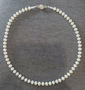 Vintage Halskette mit 5 mm Zuchtperlen - mit Sterling Silber 925 * Magnetverschluss - Bild 1 von 2