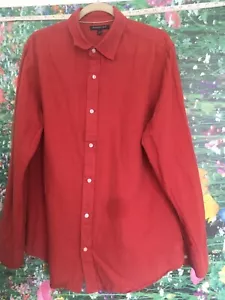 Banana Republic Large Button collar Long sleeve Linen Shirt Red Roll Up Sleeves - Picture 1 of 8