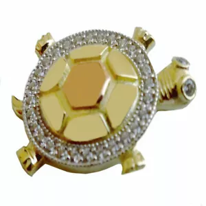 Women 10K Real Yellow Gold Tri Tone Shell Turtle Charm Pendant Simulated Diamond - Picture 1 of 2