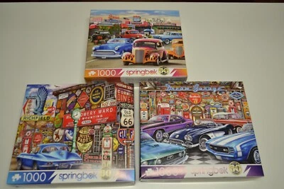 Lot of 3 Beautiful Springbok Puzzles,  CASSIC CAR SHOW,  ROUTE 66,  DREAM GARAGE - Image 1 of 4