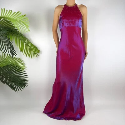 Vintage 2000s Purple Iridescent Vampy Fairycore Halter Top Prom Evening Dress /5 - Image 1 of 4