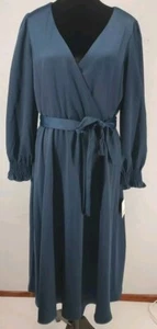 NWT Just Taylor Blue Midi Long Sleeve Silky Dress Size 12 Winter Party Holiday - Picture 1 of 9