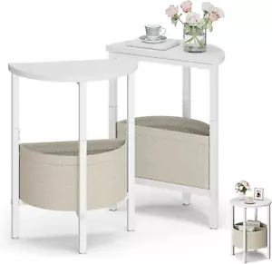 Side Table, Small round End Table with Fabric Basket, Set of 2 Half round Side T - Picture 1 of 12