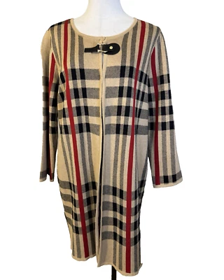 Cárdigan suéter chaqueta Kasper para mujer L grande marrón negro rojo a cuadros Foto 1 de 4