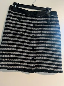 KARL LAGERFELD PARIS Faux Leather & Tweed stripe Mini Skirt Size 6  - Picture 1 of 7