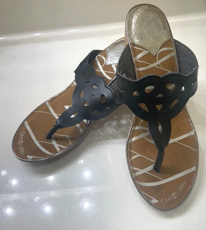 Sam & Libby shoes size 9 1/2 black wedge plat form heels thong vintage 00's - Image 1 of 4