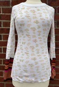 Free People Shirt Thermal Butterfly Print Knit Cuffs Vintage Y2K  Size Large - Picture 1 of 11