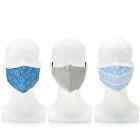 Shawl Dawls Set Of 3 Printed & Sequined Face Masks, Silver/Blue Combo, New