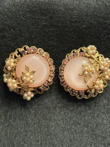 Orecchini Vintage Rosa Luna Bagliore Finta Perla Ottone Filigrana BELLISSIMO Pezzo di Design - Foto 1 di 21