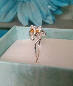 Fingerring hängend Katze Kätzchen orange Steine Hochzeit für Geschenk formelles Kleid - Bild 1 von 2