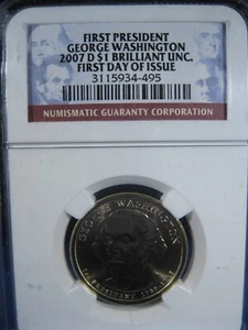 2007-D $1 GEORGE WASHINGTON FIRST DAY OF ISSUE NGC  BR UNC - Picture 1 of 3