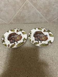 Pier One Autumn Oak Turkey Dinner/Salad Plates Set of Two Earthenware 9" - Picture 1 of 7