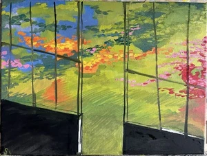 French Realism 16x12 Original Oil Painting On Canvas Sky Flower Field Grassy - Picture 1 of 5