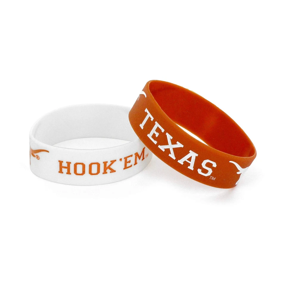 Texas Longhorns Silicone Rubber Bracelets 2 Pack Team Colored Logo and Wordmark - Image 1 of 1