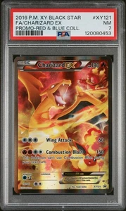 2016 POKEMON XY BLACK STAR PROMO #XY121 CHARIZARD EX FULL ART RED & BLUE PSA 7 - Imagen 1 de 2