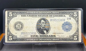 $5.00 1914 NEW YORK DISTRICT ~ BLUE SEAL ~ FEDERAL RESERVE NOTE - Picture 1 of 2