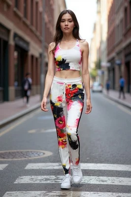 Pam & Gela Acuarela Floral Cigarrillo Pantalones Laterales Negro Rayas Cremallera al Tobillo NUEVO Foto 1 de 4