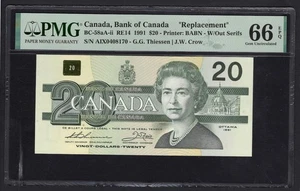 Canada 20 Dollars 1991 BC-58aA-ii "Replacement" Uncirculated Grade 66 - Picture 1 of 2
